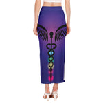 7 Chakras Caduceus Print Side Slit Maxi Skirt