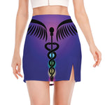 7 Chakras Caduceus Print Side Slit Mini Skirt