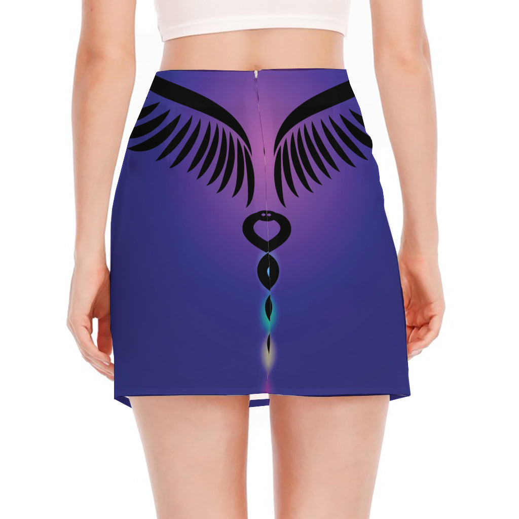 7 Chakras Caduceus Print Side Slit Mini Skirt