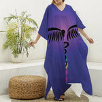 7 Chakras Caduceus Print Silk V-Neck Kaftan Dress