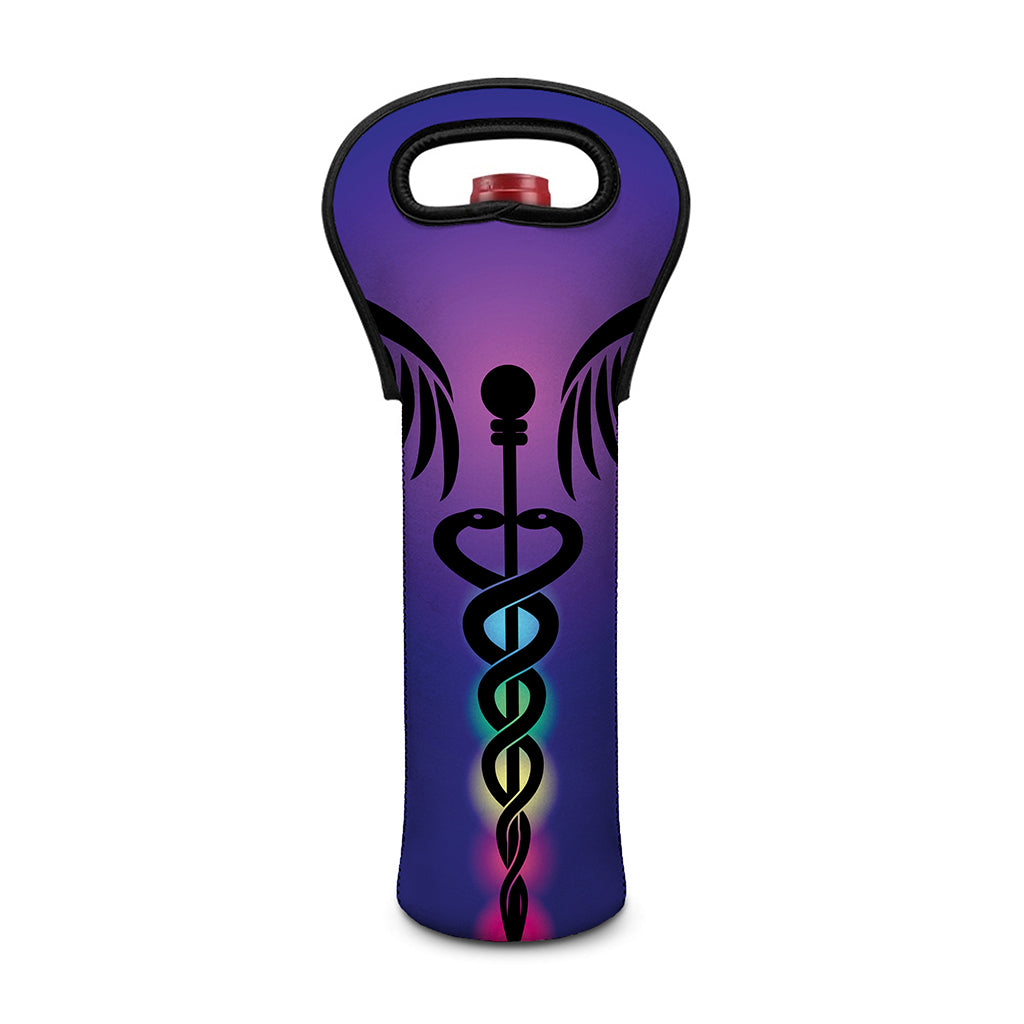 7 Chakras Caduceus Print Single Neoprene Wine Tote