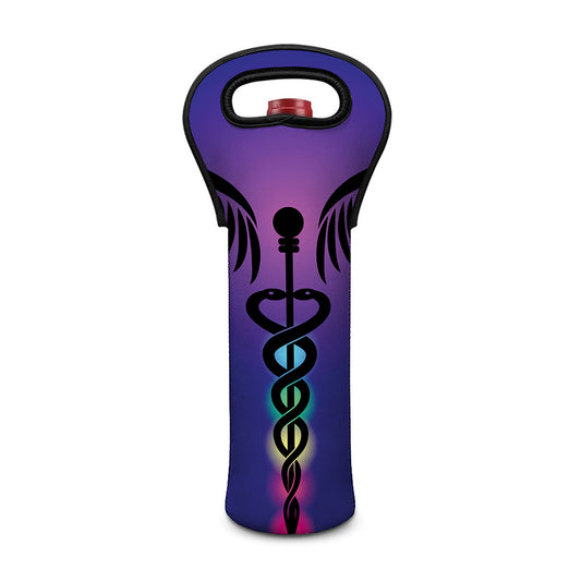 7 Chakras Caduceus Print Single Neoprene Wine Tote