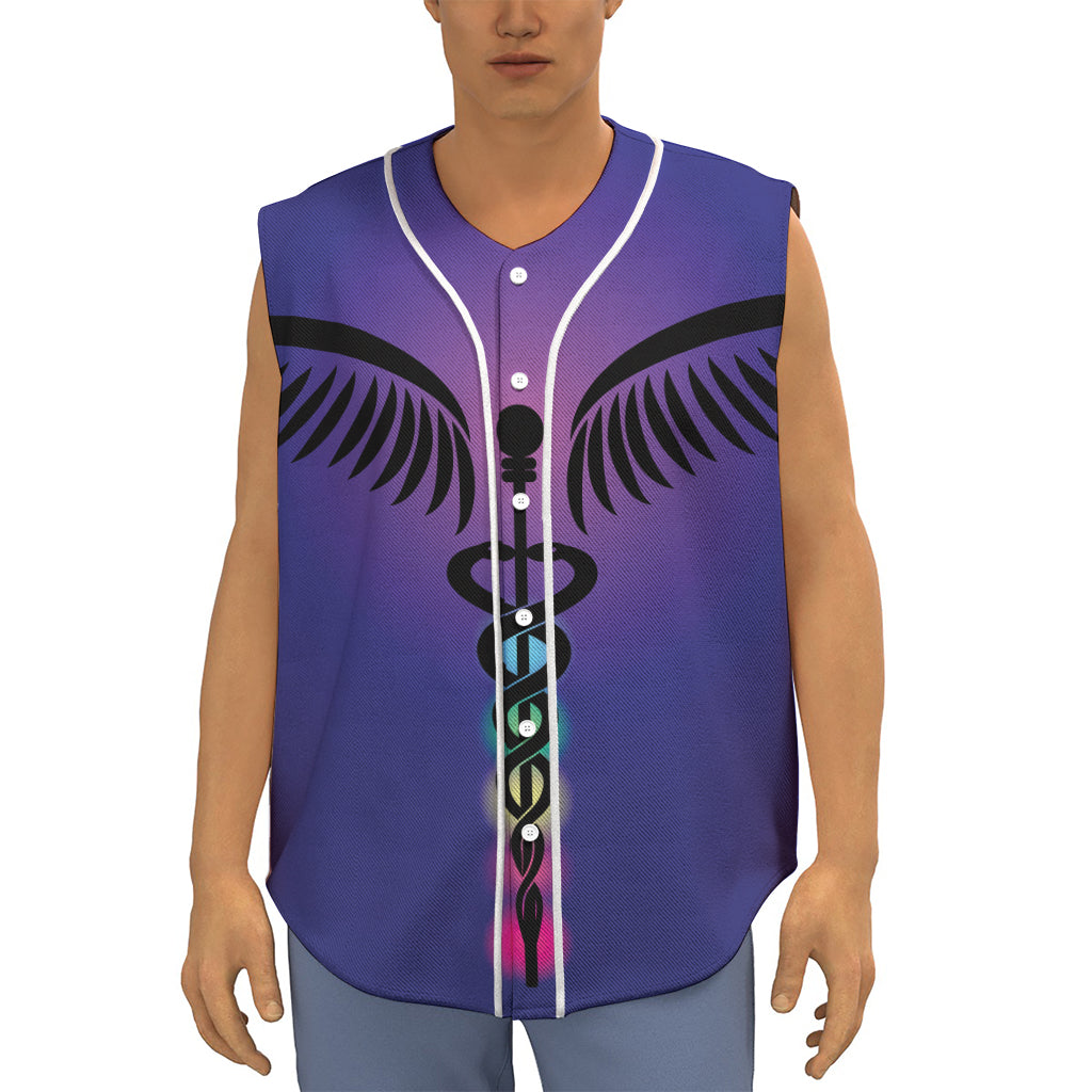 7 Chakras Caduceus Print Sleeveless Baseball Jersey