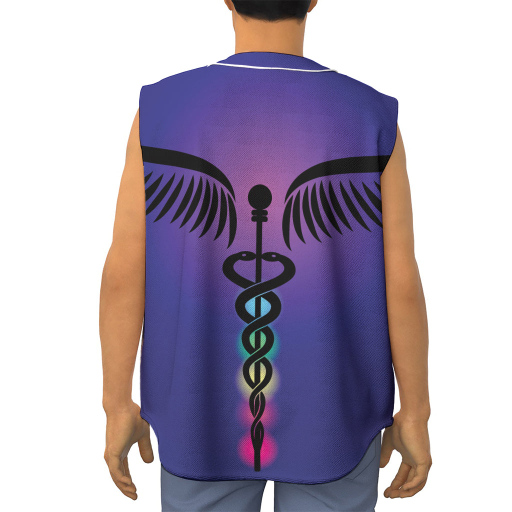 7 Chakras Caduceus Print Sleeveless Baseball Jersey