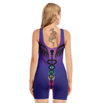 7 Chakras Caduceus Print Sleeveless One Piece Swimsuit