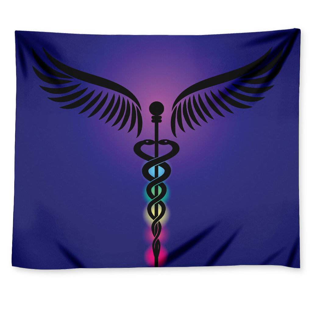 7 Chakras Caduceus Print Tapestry