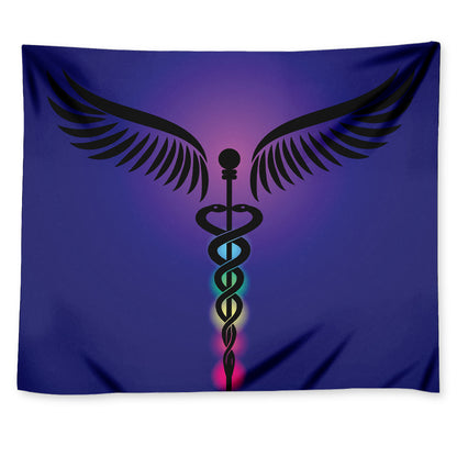 7 Chakras Caduceus Print Tapestry