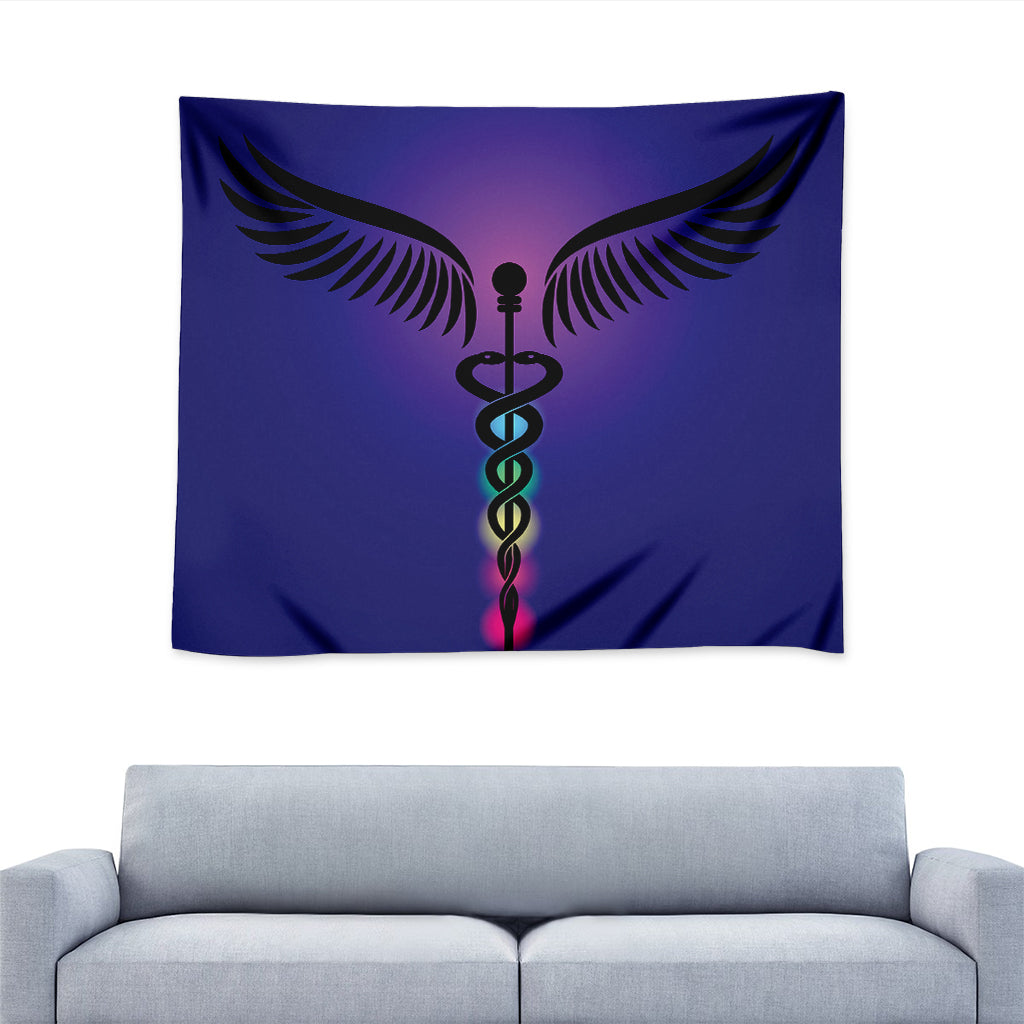 7 Chakras Caduceus Print Tapestry
