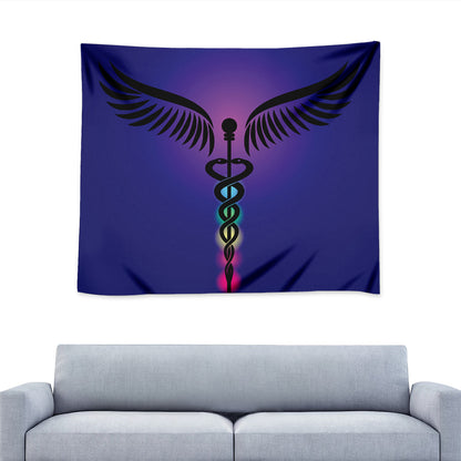 7 Chakras Caduceus Print Tapestry