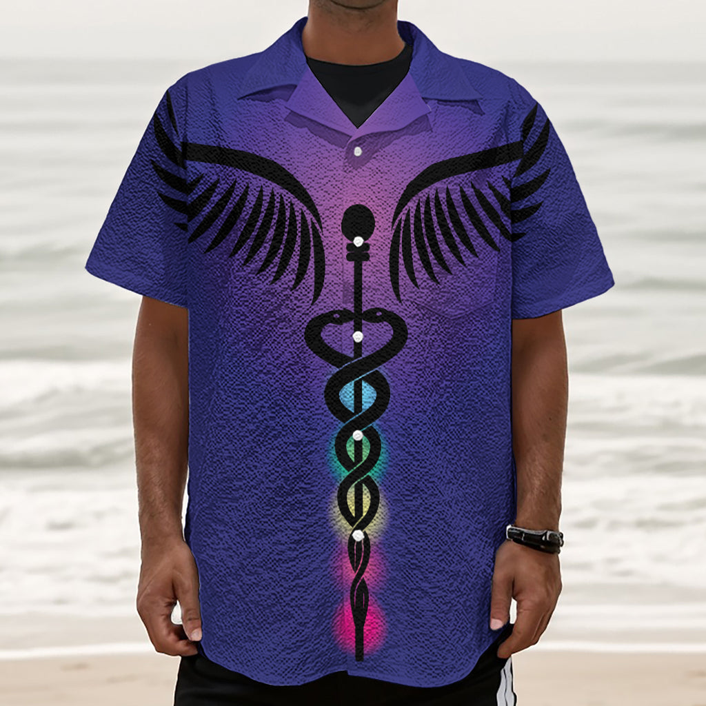 7 Chakras Caduceus Print Textured Short Sleeve Shirt