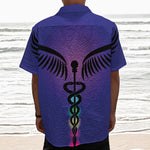 7 Chakras Caduceus Print Textured Short Sleeve Shirt