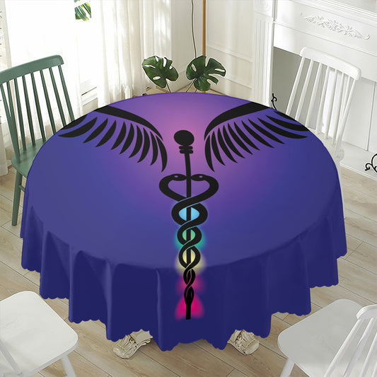 7 Chakras Caduceus Print Waterproof Round Tablecloth
