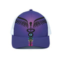 7 Chakras Caduceus Print White Mesh Trucker Hat