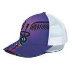7 Chakras Caduceus Print White Mesh Trucker Cap