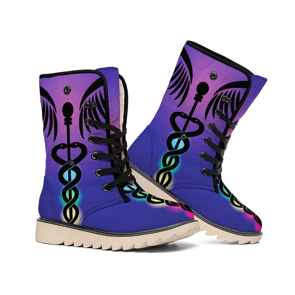 7 Chakras Caduceus Print Winter Boots