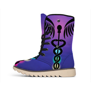 7 Chakras Caduceus Print Winter Boots