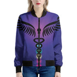 7 Chakras Caduceus Print Women's Bomber Jacket