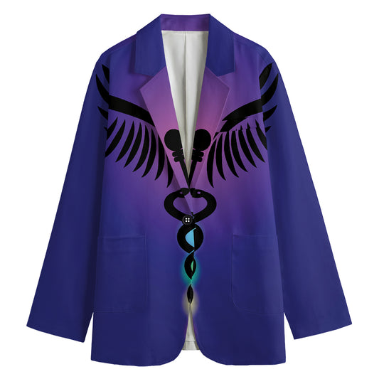 7 Chakras Caduceus Print Women's Cotton Blazer