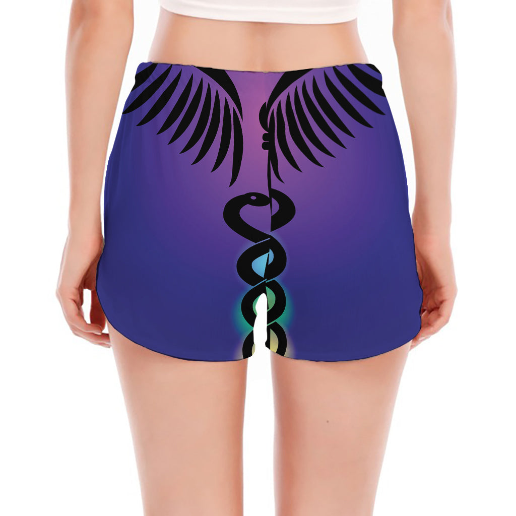 7 Chakras Caduceus Print Women's Split Running Shorts