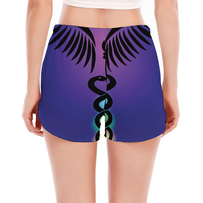 7 Chakras Caduceus Print Women's Split Running Shorts
