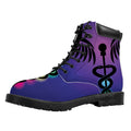7 Chakras Caduceus Print Padded Collar Lace Up Boots