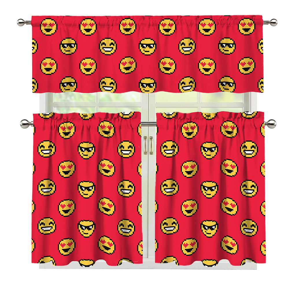 8-Bit Emoji Pattern Print 3 Piece Kitchen Curtains