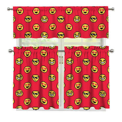8-Bit Emoji Pattern Print 3 Piece Kitchen Curtains