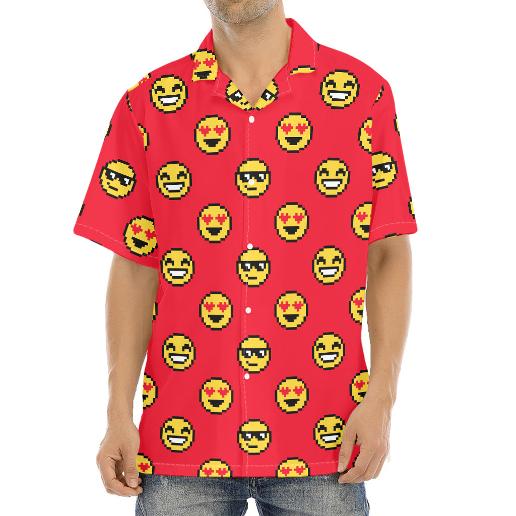 8-Bit Emoji Pattern Print Aloha Shirt
