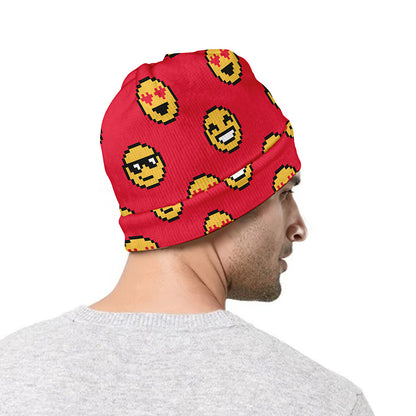 8-Bit Emoji Pattern Print Beanie