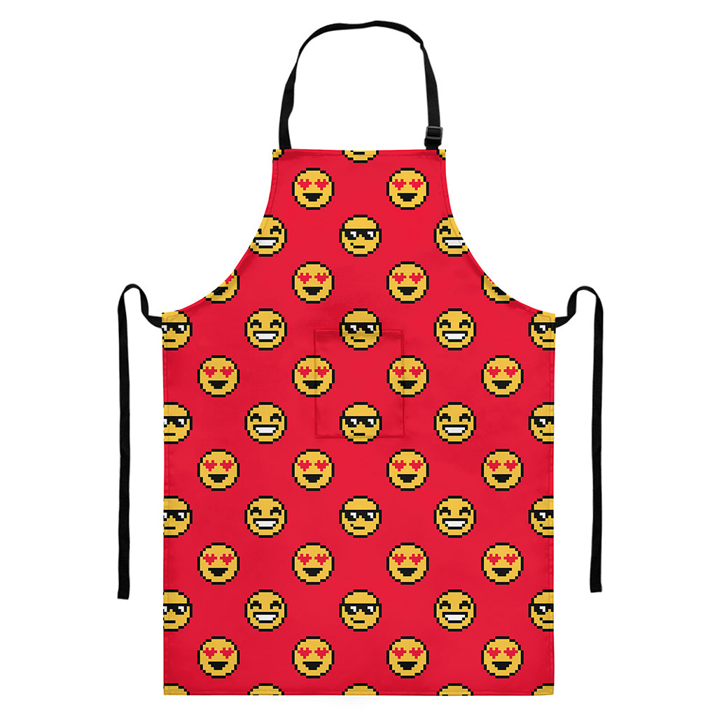 8-Bit Emoji Pattern Print Bib Apron With Pocket