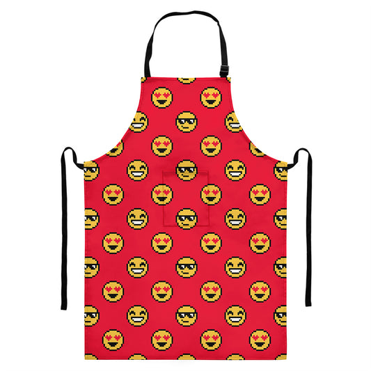 8-Bit Emoji Pattern Print Bib Apron With Pocket