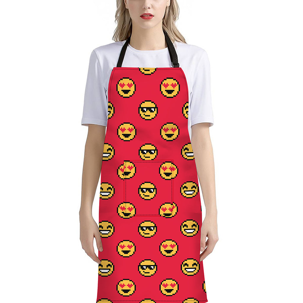 8-Bit Emoji Pattern Print Bib Apron With Pocket