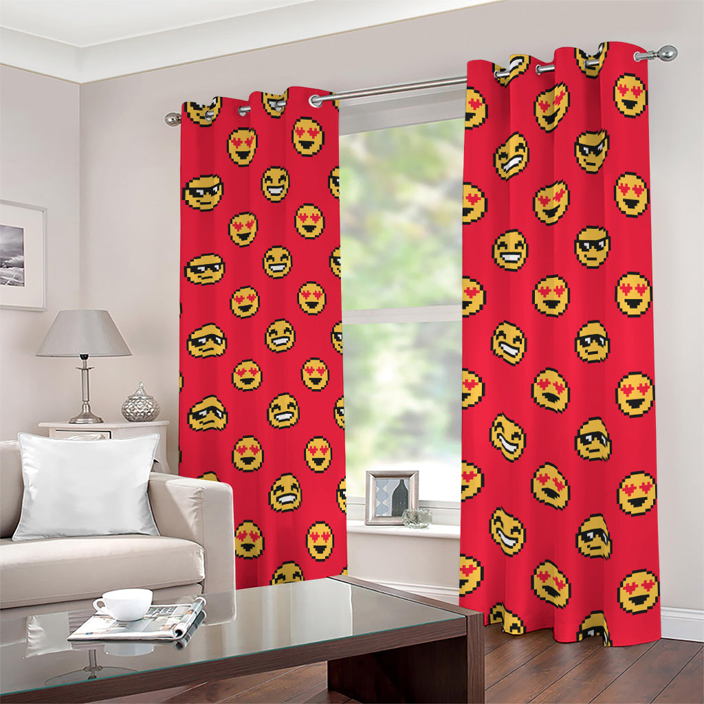 8-Bit Emoji Pattern Print Blackout Grommet Curtains