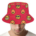 8-Bit Emoji Pattern Print Bucket Hat