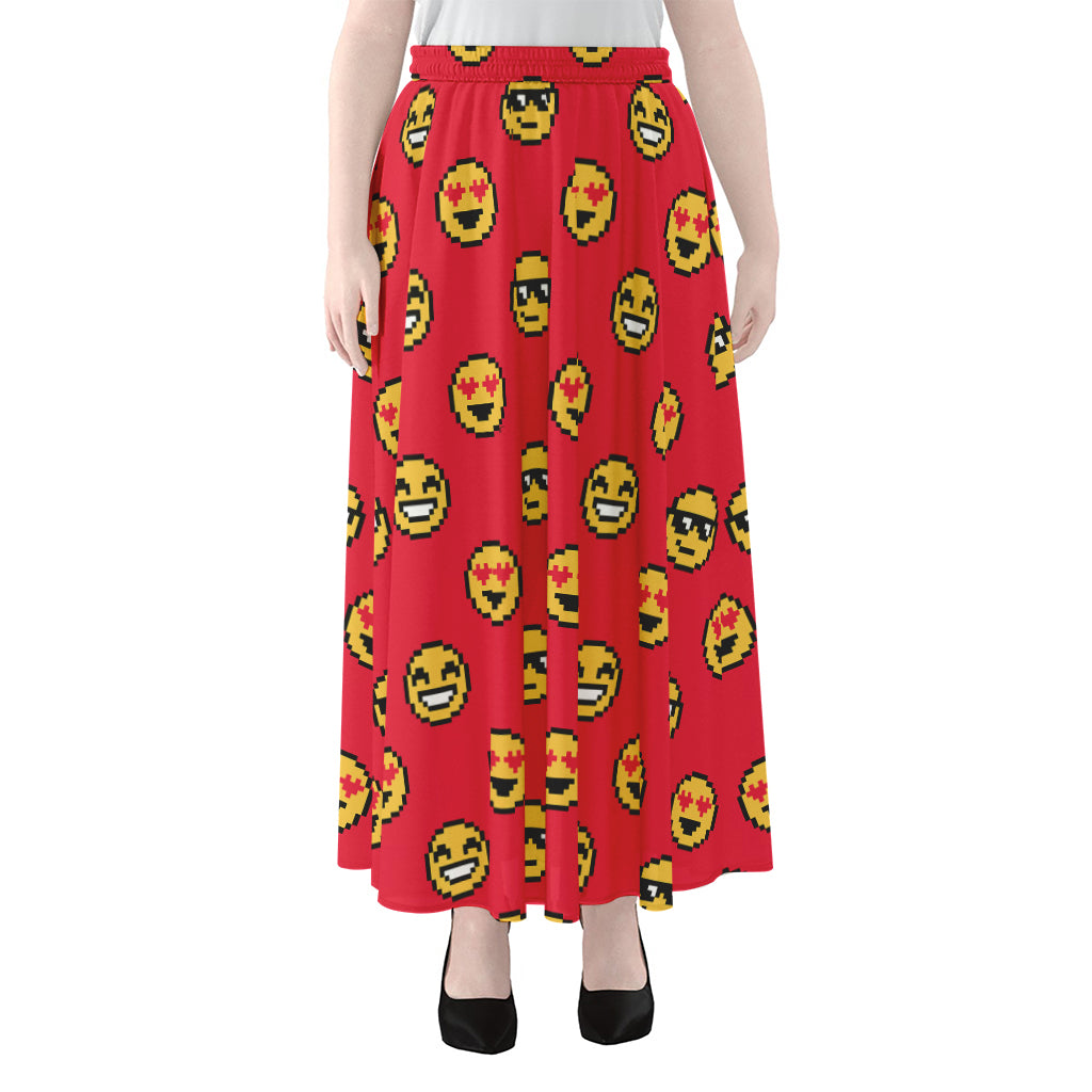 8-Bit Emoji Pattern Print Chiffon Maxi Skirt