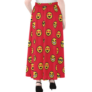 8-Bit Emoji Pattern Print Chiffon Maxi Skirt