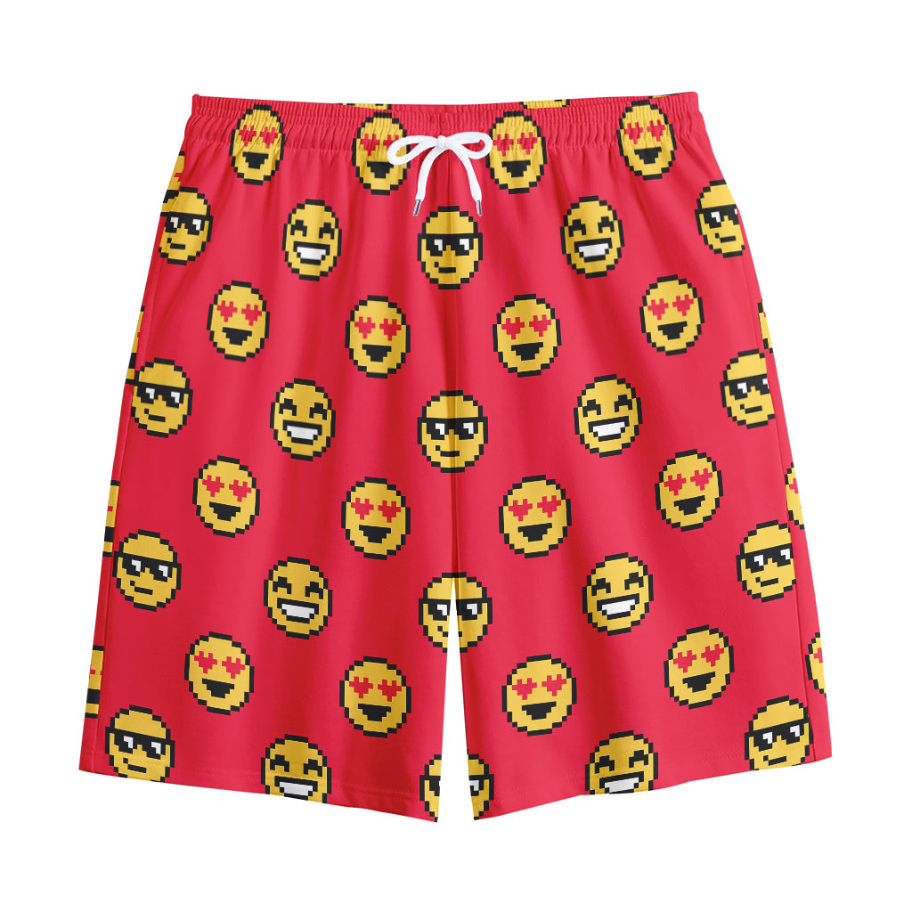 8-Bit Emoji Pattern Print Cotton Shorts