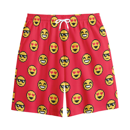 8-Bit Emoji Pattern Print Cotton Shorts