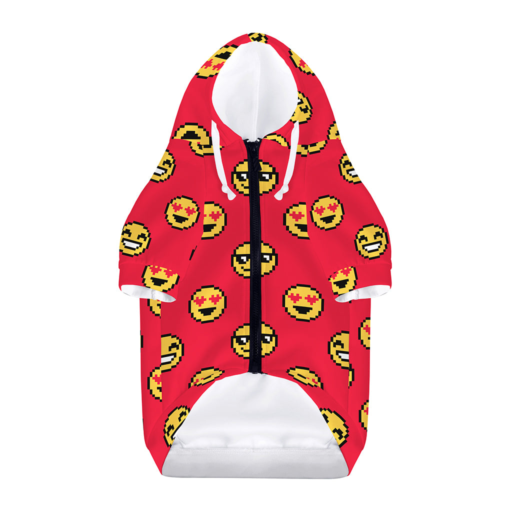 8-Bit Emoji Pattern Print Dog Zip Up Hoodie