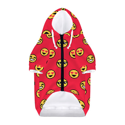 8-Bit Emoji Pattern Print Dog Zip Up Hoodie