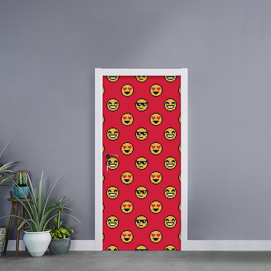 8-Bit Emoji Pattern Print Door Sticker