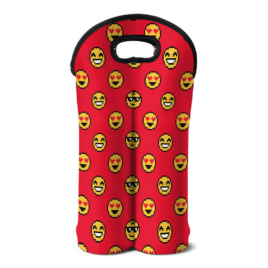 8-Bit Emoji Pattern Print Double Neoprene Wine Tote