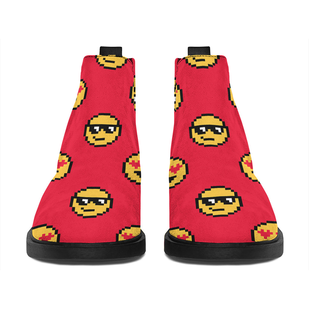 8-Bit Emoji Pattern Print Flat Ankle Boots