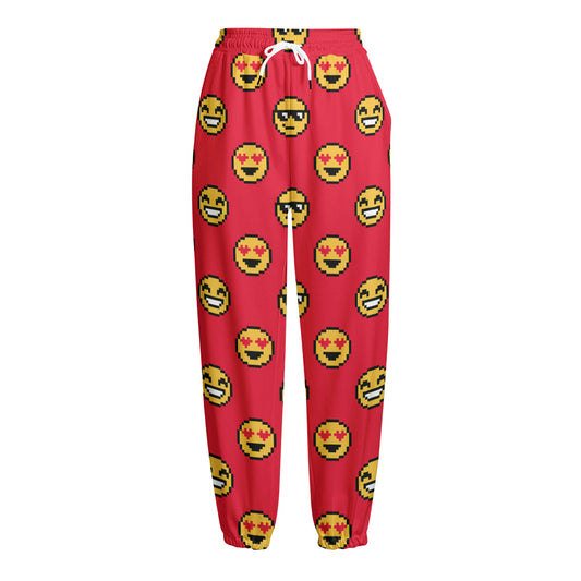 8-Bit Emoji Pattern Print Fleece Lined Knit Pants