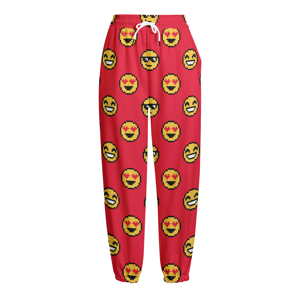 8-Bit Emoji Pattern Print Fleece Lined Knit Pants