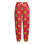 8-Bit Emoji Pattern Print Fleece Lined Knit Pants