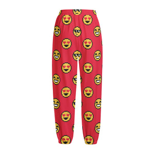 8-Bit Emoji Pattern Print Fleece Lined Knit Pants