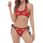 8-Bit Emoji Pattern Print Halter Scoop Tie Side Bikini