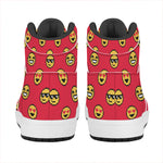 8-Bit Emoji Pattern Print High Top Leather Sneakers