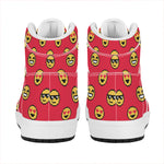 8-Bit Emoji Pattern Print High Top Leather Sneakers